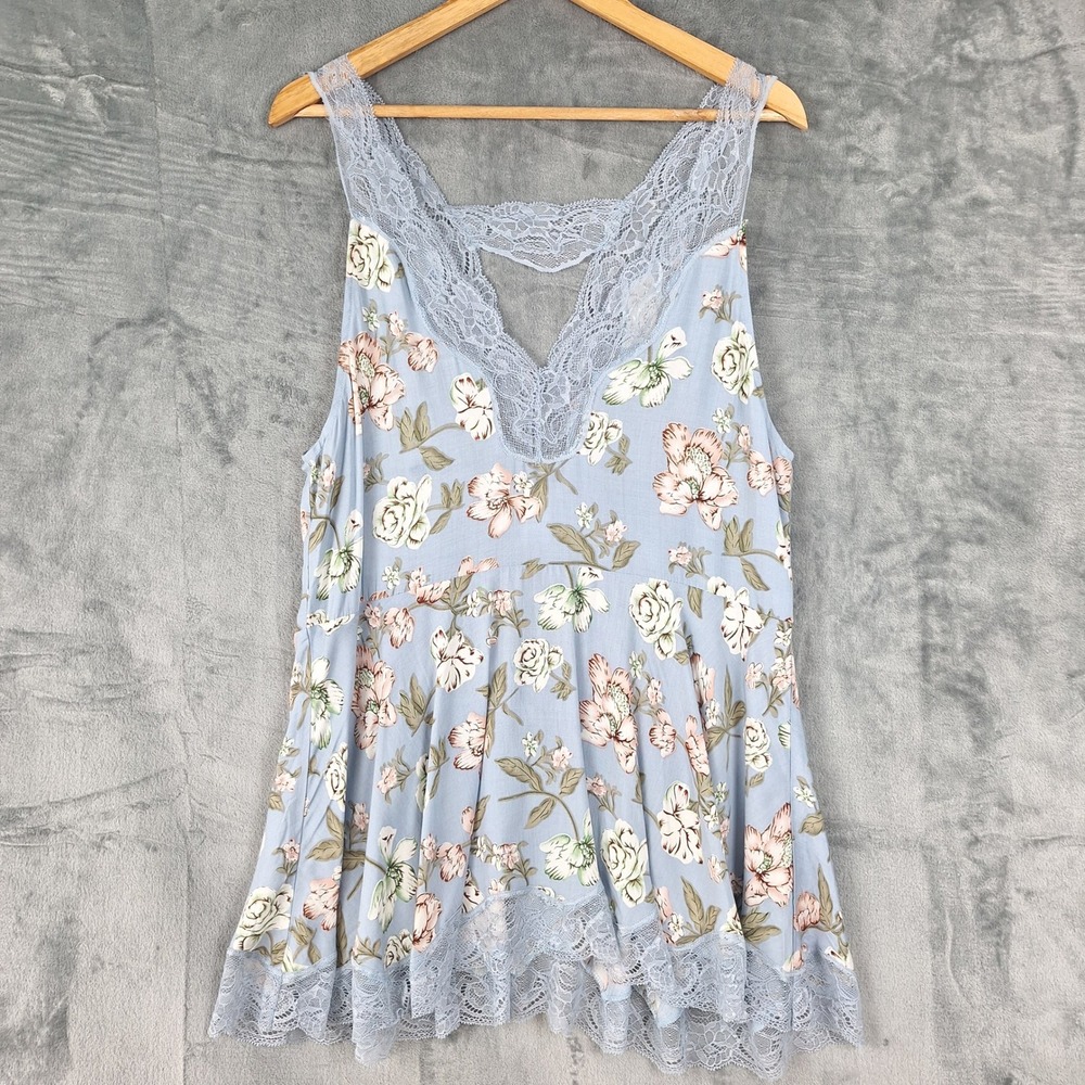 Womens Dress Medium Blue‎ Romantic Floral Lace Boho Flowy Feminine Coastal Beach